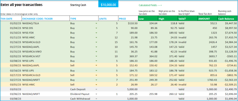 Stock Portfolio Tracker Google Sheet Template With Live Data