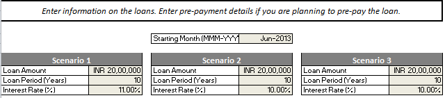 EMI Payment Calculator Excel Template Loan Information Input 
