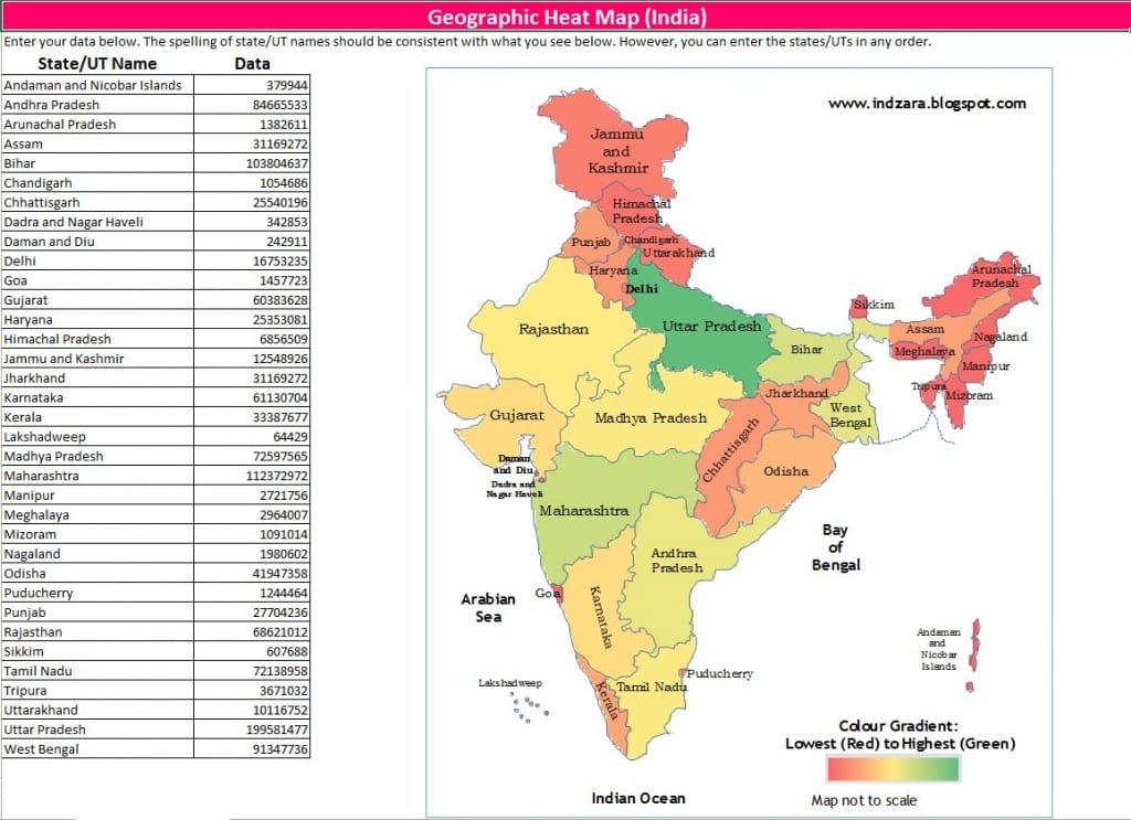 India Heat Map Excel Template - Geographic Heat Map India Map India