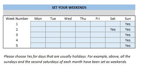 School Attendance Register Template - Set Weekends for school