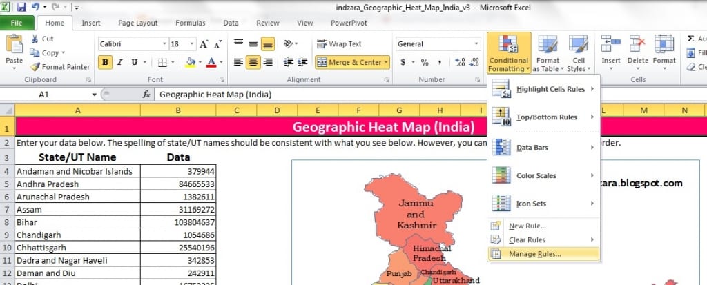 Heat Map Excel Template - Open Conditional Formatting menu