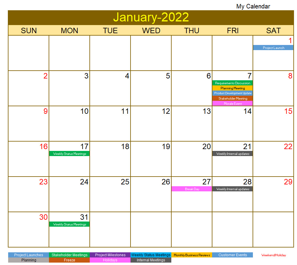 2022 Monthly Calendar with Events