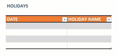 Task Manager (Advanced) Excel Template - Holidays