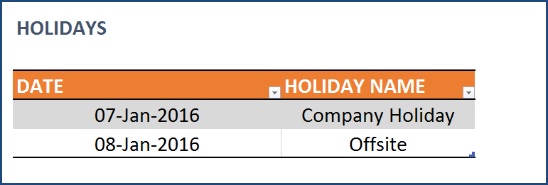 Task Manager (Advanced) Excel Template - Holidays
