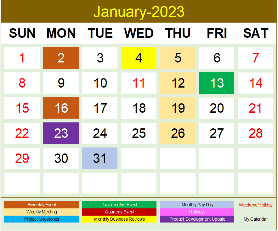 Excel Calendar Template 2023 - Monthly View - Calendar Excel Template