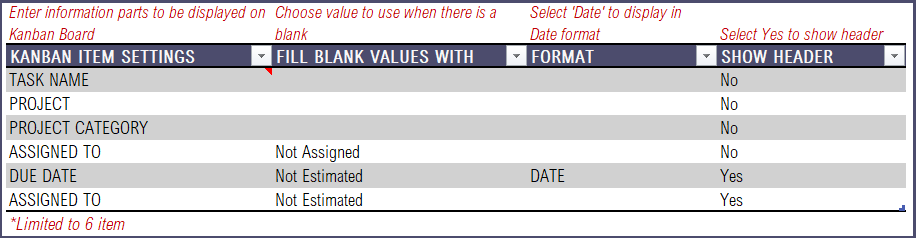 Kanban Card Settings