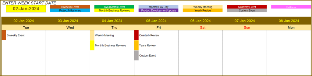 Excel Calendar Template 2024 - Weekly Calendar 2024 - Calendar Excel Template