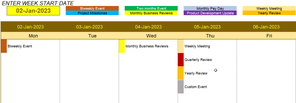 Excel Calendar Template 2023 - Weekly Calendar 2023 - Calendar Excel Template