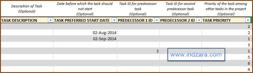  Project Planner - Excel Template - Tasks Optional Settings