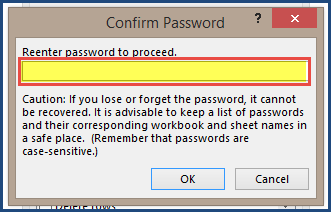 Protecting Sheets - Excel Templates - Confirm Password