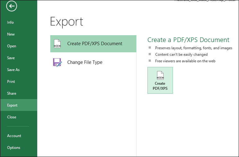 Australia Heat Map Excel Template - Export Screen