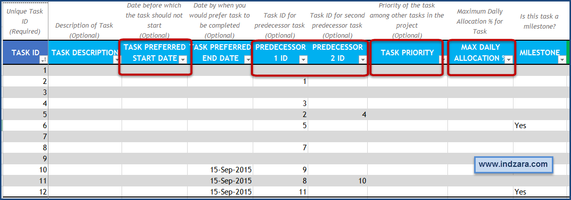 Project Planner Advanced Excel Template - Tasks- Optional
