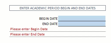 Student Attendance Register Template - Enter Academic Period Dates
