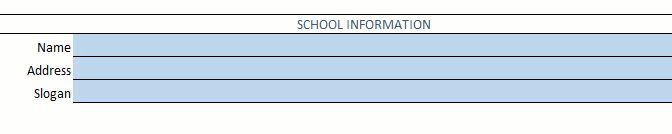 Student Attendance Register Excel Template - Enter School Information