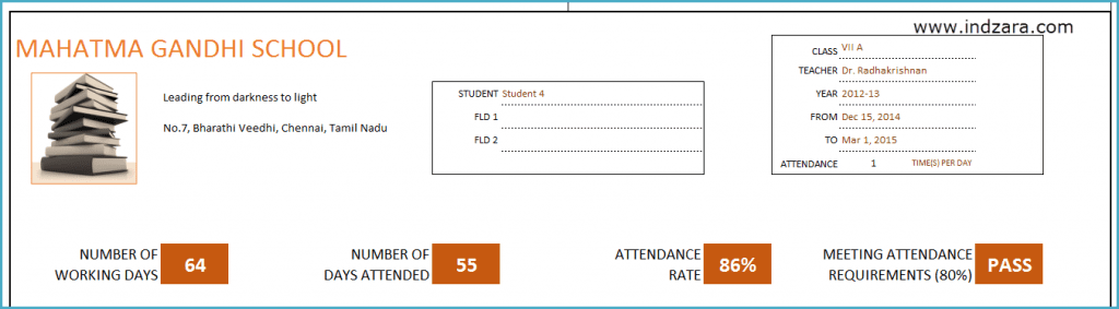 Student Attendance Register Excel Template - Class Attendance Report