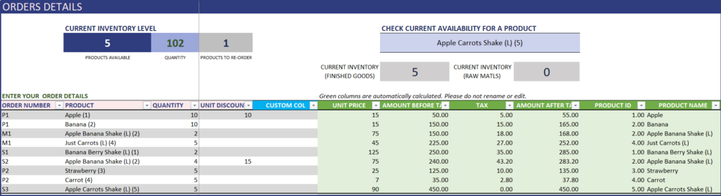 manufacturing excel templates