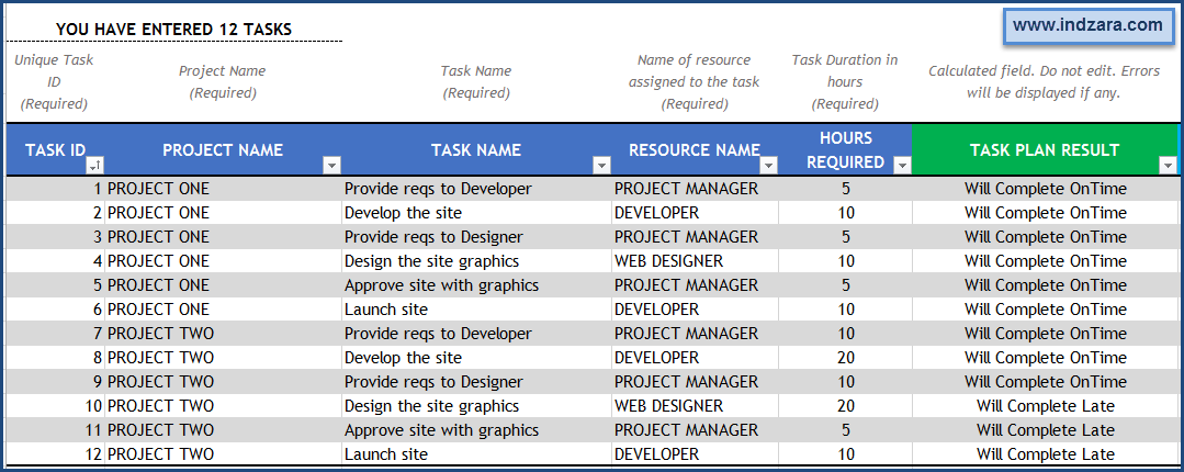 Project Planner (Advanced) Excel Template – Tasks