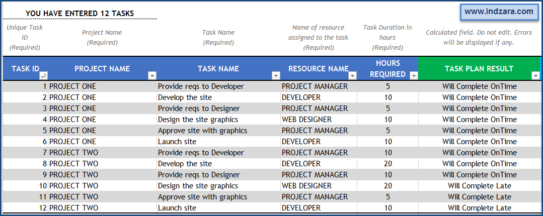 task excel template