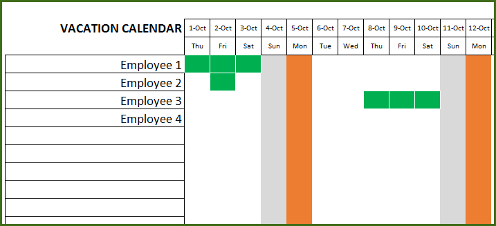 Employee Vacation Planning Template - Calendar View