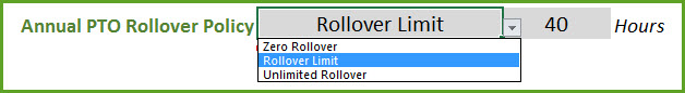 PTO Rollover Policy Settings - Zero Rollover, Rollover Limit, Unlimited Rollover