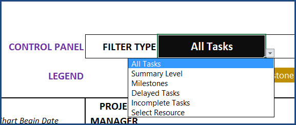 Gantt Chart Maker - Excel Template - Filter Types