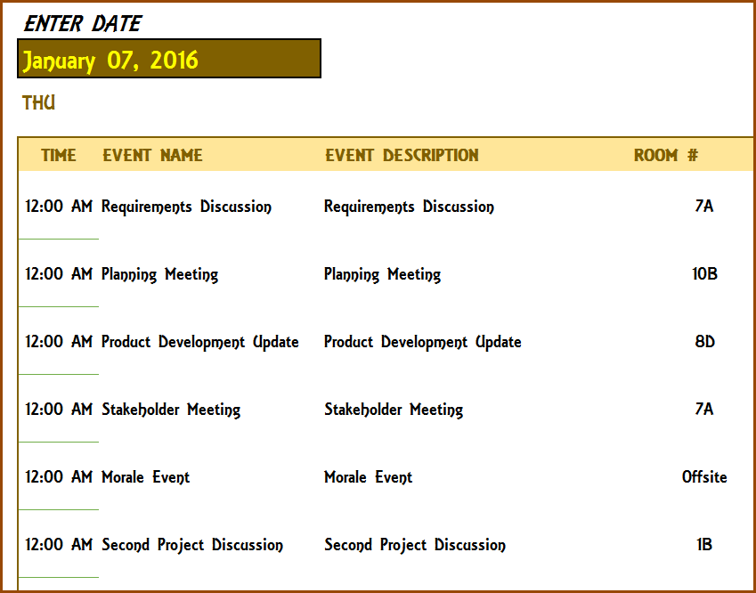 Event Calendar Maker – Excel Template – Daily with Events Design