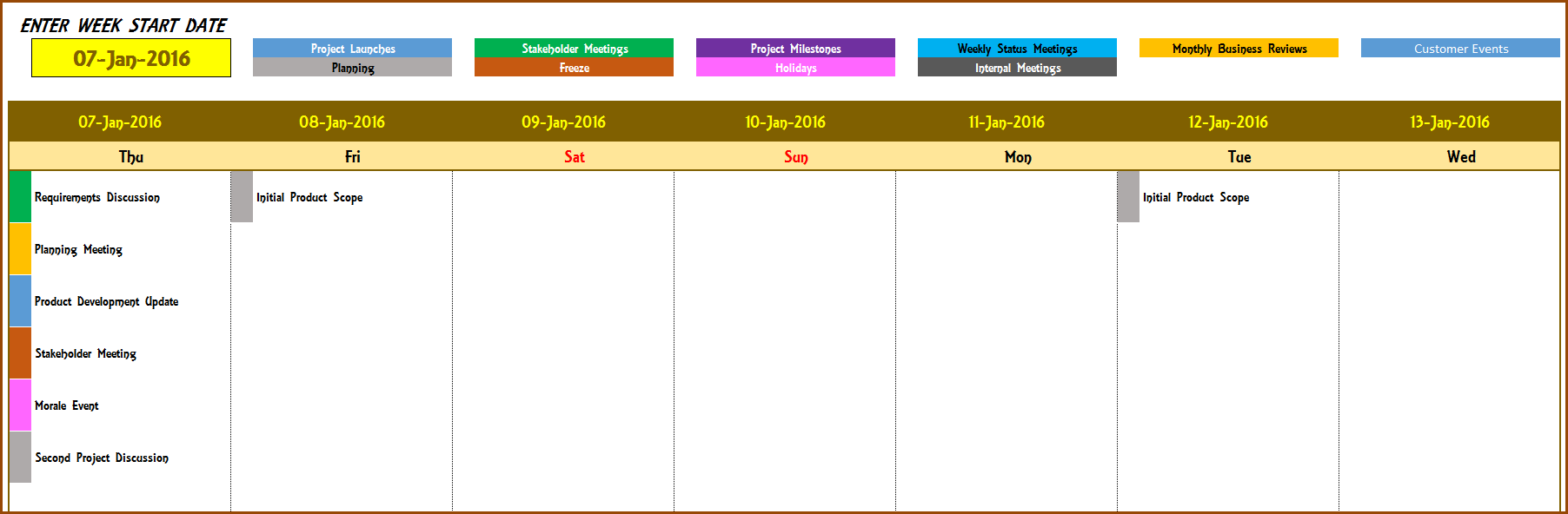 10 day calendar template