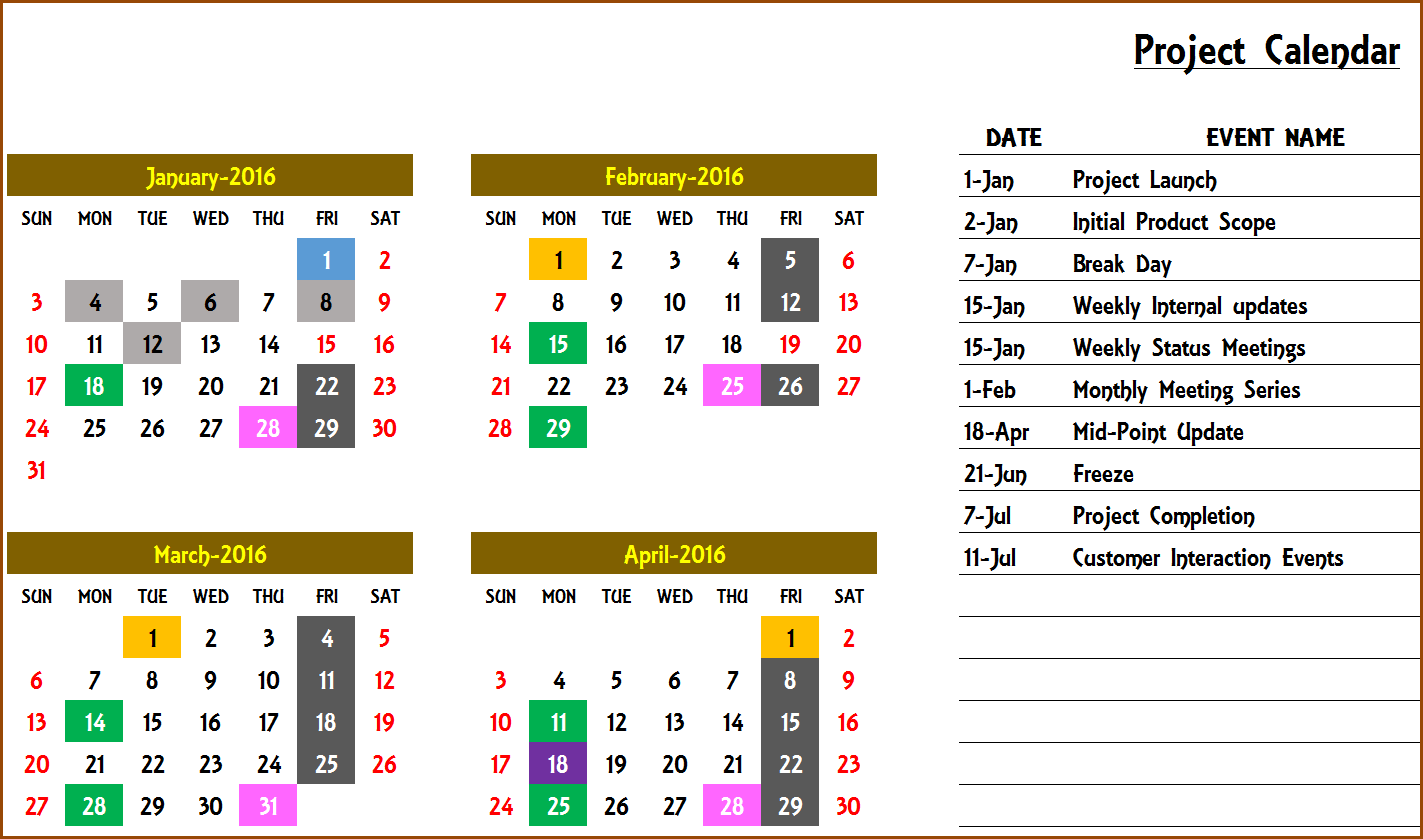 Event Calendar Maker Excel Template v3 Support