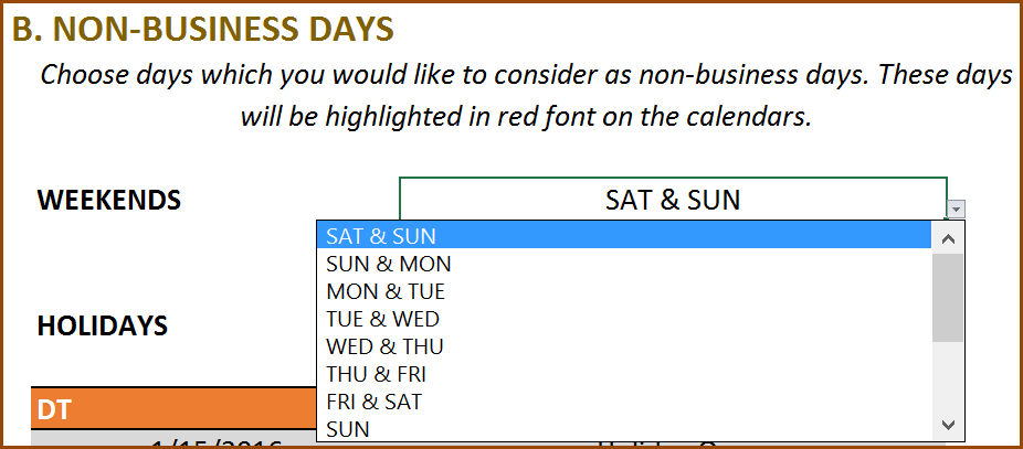 Event Calendar Maker Excel Template - Weekends