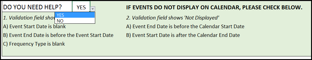 Event Calendar Maker - Excel Template - Help Section