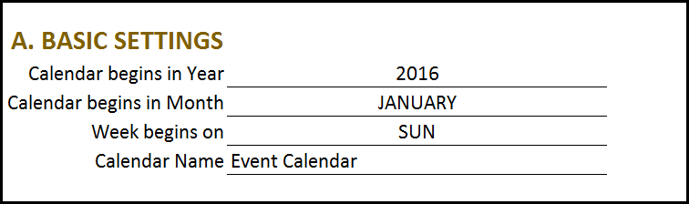 Event Calendar Maker Excel Template - Calendar Start Date