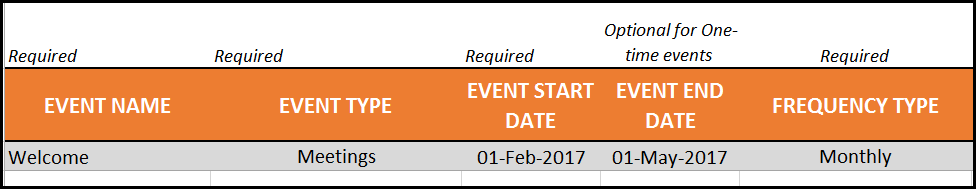 Event Calendar Maker Excel Template - Event Start Date is after Calendar End Date