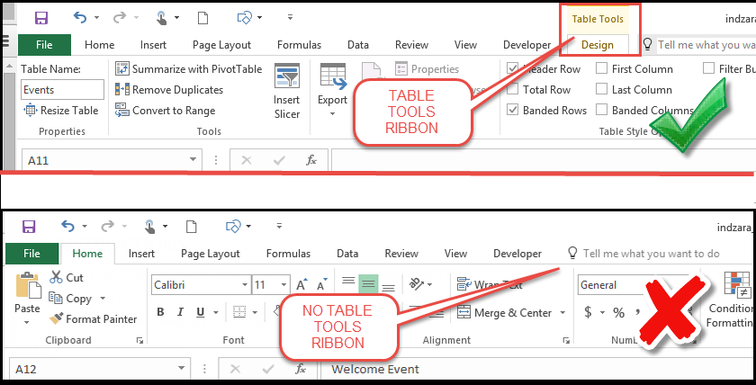 Event Calendar Maker - Excel Template - Table Tools Ribbon