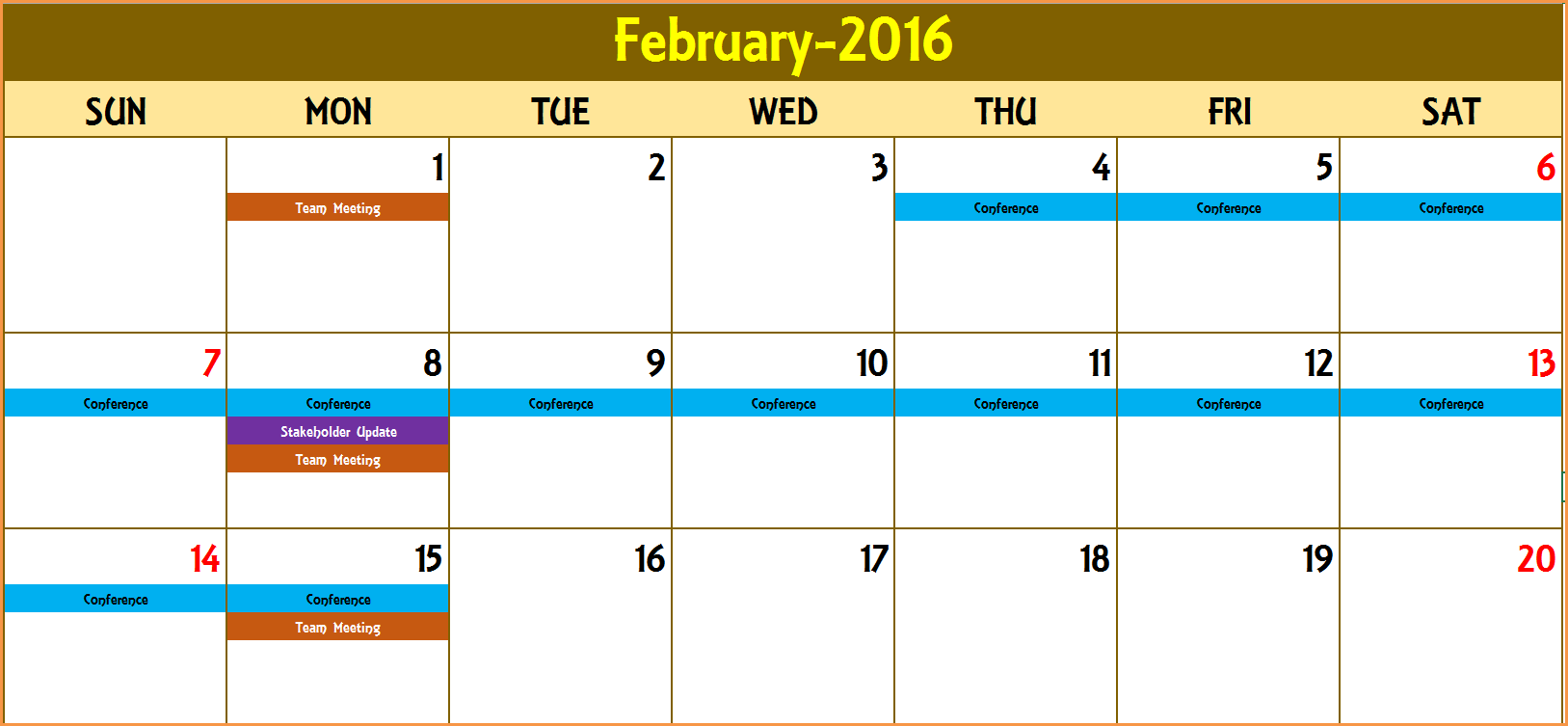 Event Calendar Maker Excel Template - Calendar - Prioritized