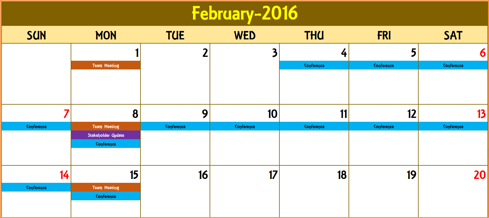 Event Calendar Maker Excel Template - Calendar