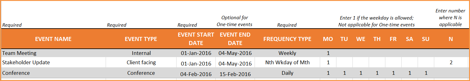 Event Calendar Maker Excel Template - Events