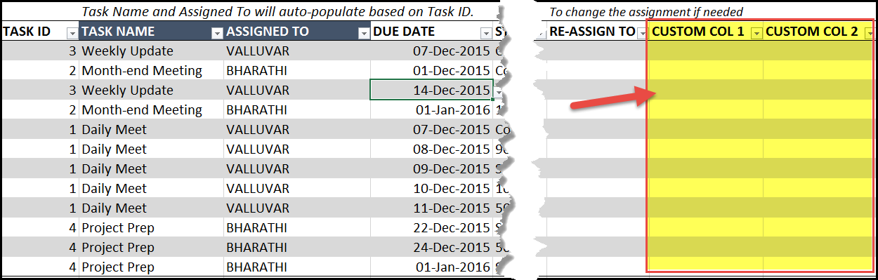 Task Manager (Advanced) Excel Template - Update Tasks - Custom Columns