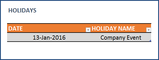Task Manager (Advanced) - Excel Template - Enter Holiday