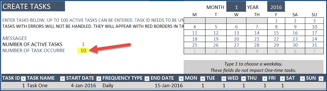 Task Manager (Advanced) - Excel Template - Enter Task
