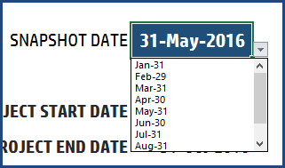 Earned Value Management - Choose Snapshot dates