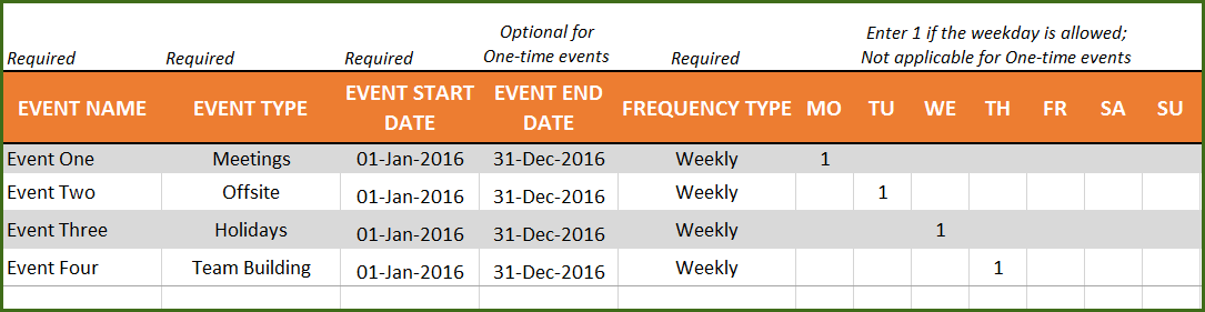 Event Calendar Maker - Excel Template - Events