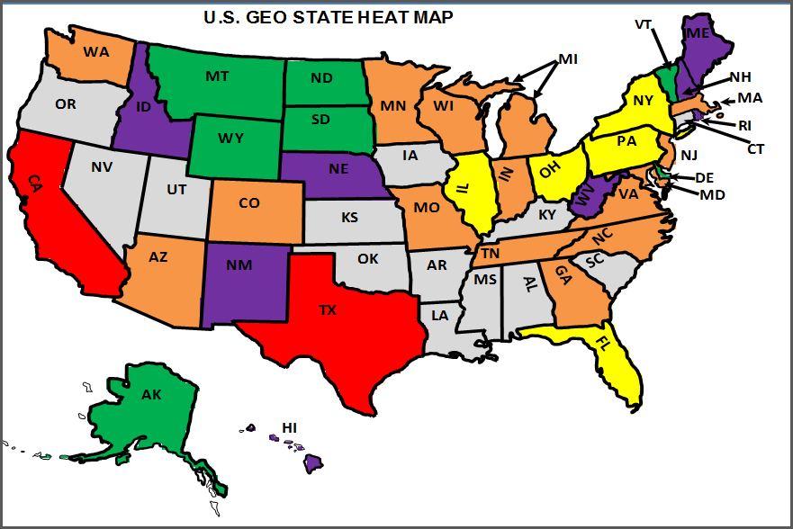 U.S. State Heat Map - Updated Map with Purple
