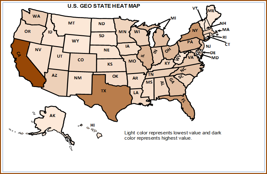 U.S. State Heat Map with 2 Color Scale