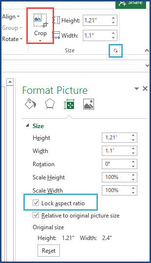 Cropping and Resizing Image in Picture Tools in Excel