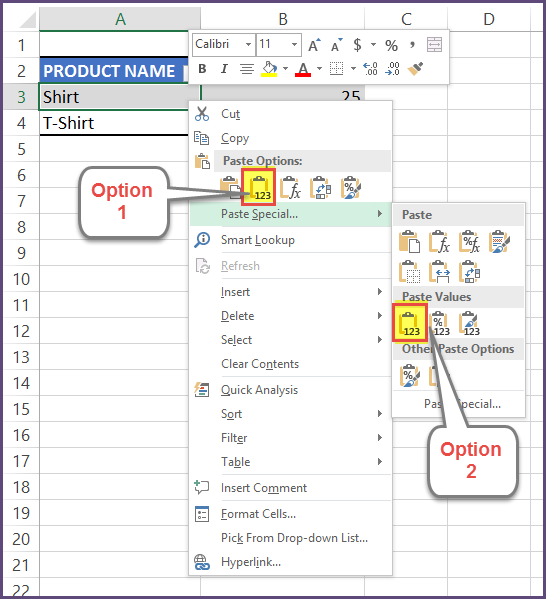 Excel - Paste Special as Values