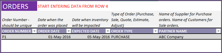 Entering a purchase order