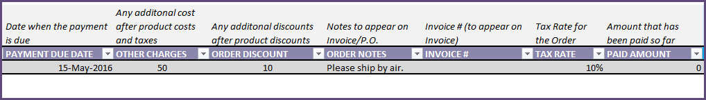 Purchase Order - Additional Fields