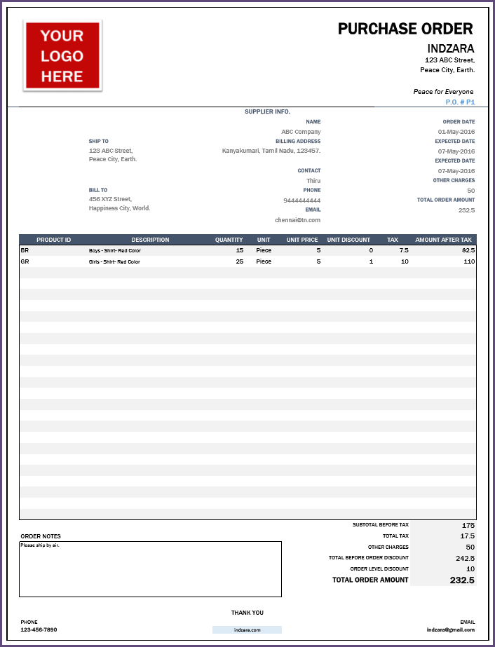 Образец purchase order