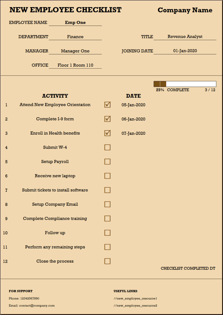 Another Sample Employee Certificate - Employee checklist