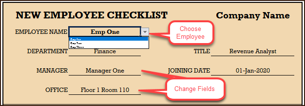 New Employee Checklist – Header – Choose Employee